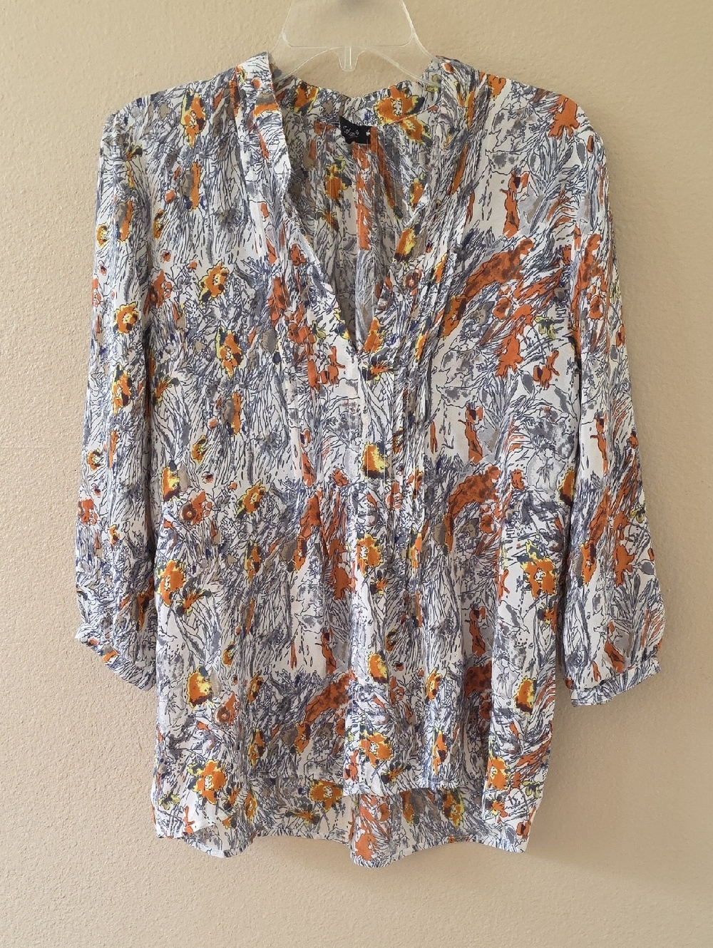 Tolani Floral Printed Pintuck 100% Silk Blouse - Size Medium